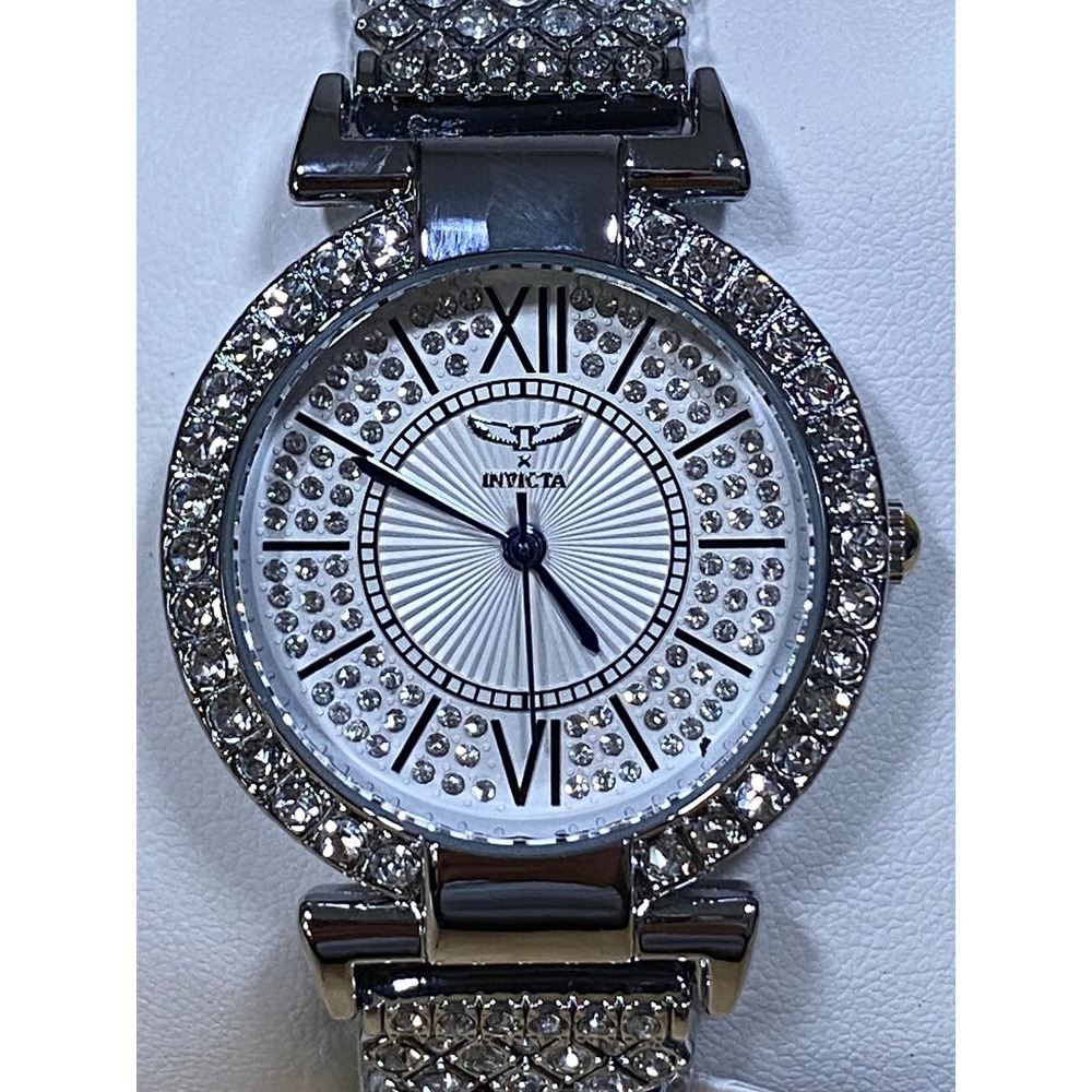 NEW Invicta Angel Quartz Watch Women OS Silver Crystal Accented Luxury Dress